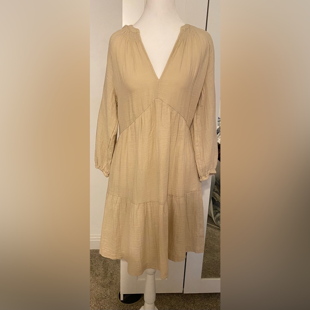 GAP Tan Tiered Sundress with Bishop Sleeves